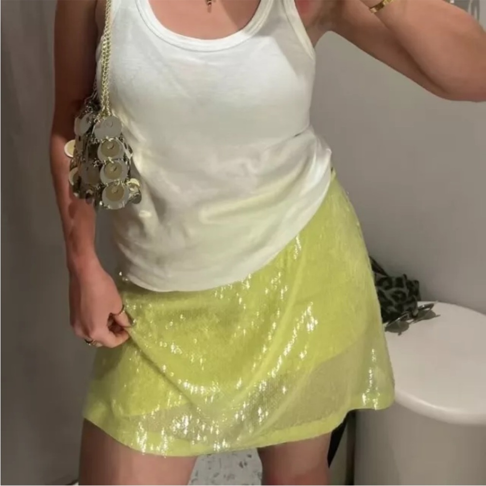 Zara green sequin mini skirt